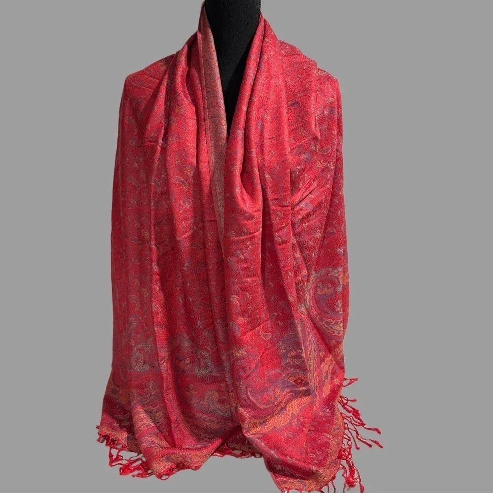 Elegant Shawl in Crimson Red- Versatile Wrap, Stole, Scarf, Veil, Soft & Cozy